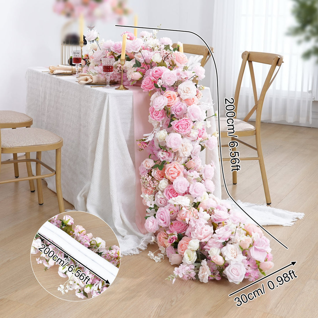TOPTEN TR016 Artificial Flower Runner 200*40cm for Wedding Event Decoration