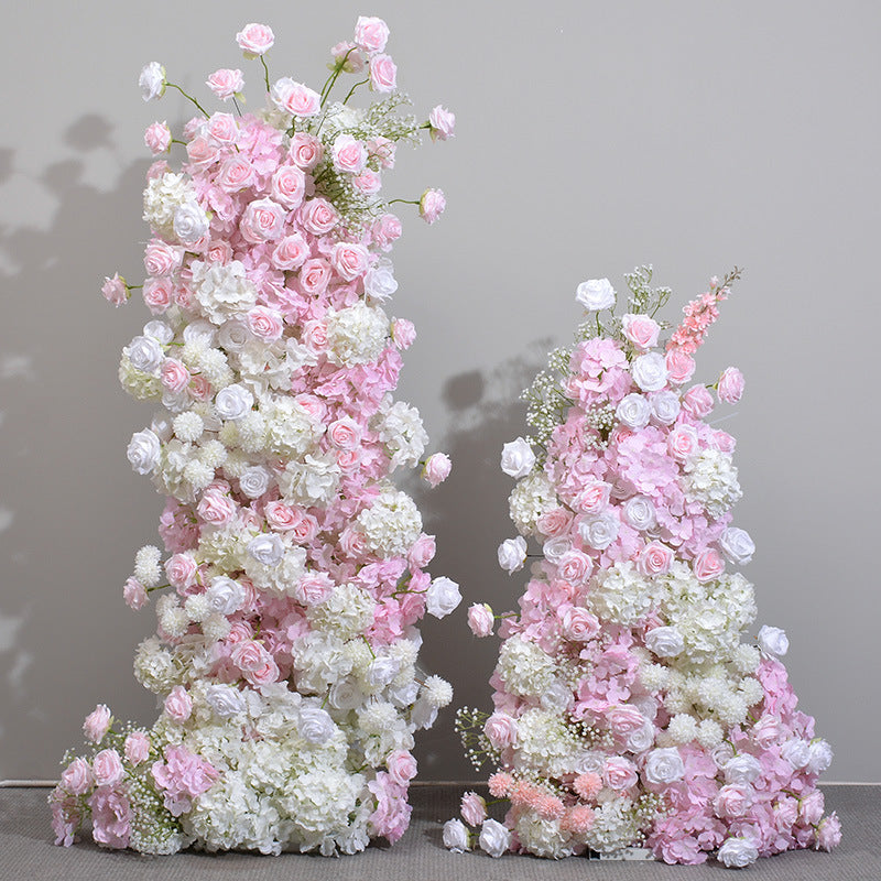 New Pink Cake Tower Set Floral Display Window Exhibition Hall Layout Fake Flower Arch Horn Decoration Row Flower Simulation Flower